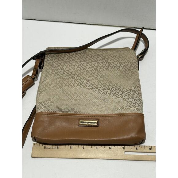 Tommy Hilfiger Crossbody Brown Logo Print Canvas Leather Frin Charm Shoulder Bag - Picture 7 of 8